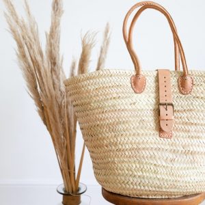 Straw French Basket Bag with Buckle: Le Papillon Vert Joanna 